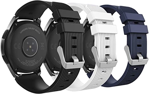 MoKo [3-Pack Band Compatible with Samsung Galaxy Watch 3 45mm/Galaxy Watch 46mm/Galaxy Gear S3 Classic/Frontier/Huawei Watch GT 2e 46mm, 22mm Silicone Replacement Strap,Black&White&Midnight Blue