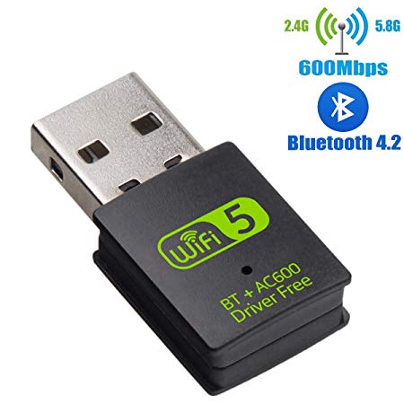 USB WiFi Bluetooth Adapter, 600Mbps Dual Band 2.4/5Ghz Wireless External Receiver, Mini WiFi Dongle for PC/Laptop/Desktop