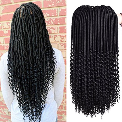 3Packs Curly Goddess Dreadlocks Faux Locs Crochet Hair Wavy Faux Locs with Curly Ends Synthetic Braiding Hair Extensions 18inch 24roots/pc (1B)
