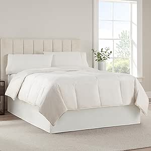 SERTA Modern Solid Bed Skirt, Hotel Quality Dust Ruffle with 13 Inch Drop, Machine Washable, Queen, White