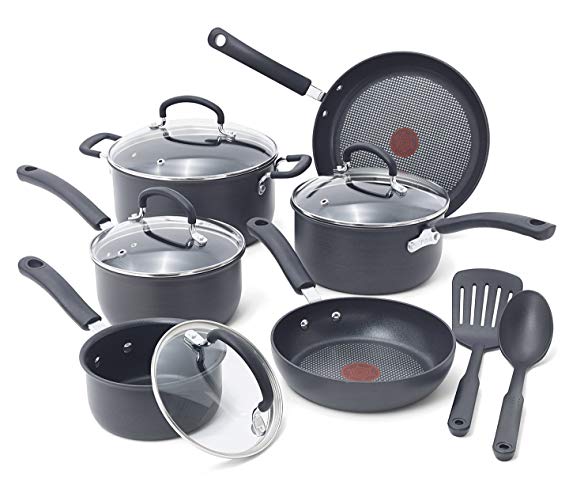 T-fal E765SC Ultimate Hard Anodized Titanium Thermo-Spot 12-Piece, Gray (Certified Refurbished)