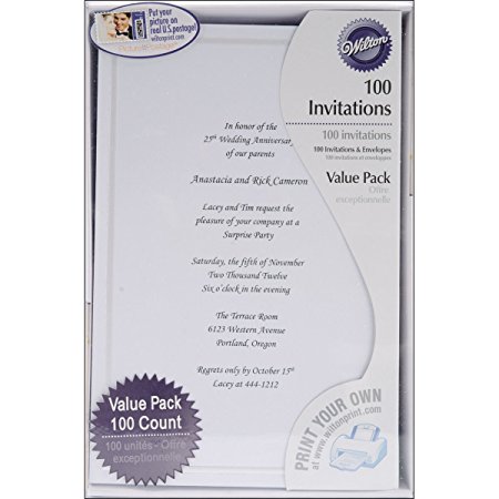 Wilton 100-Pack Single Border Invitation, White