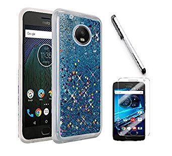 Motorola Moto G5 Plus case, Luckiefind hybrid Dual Layer Glitter Motion Cover Case, Stylus Pen, Screen Protector Accessory (Blue)