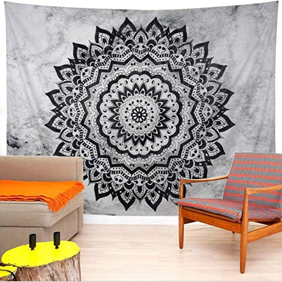 Leofanger Mandala Tapestry Black and White Mandala Tapestry Psychedelic Bohemian Tapestry Hippie Mandala Tapestry Wall Hanging for Bedroom Living Room（S 59.1×51.2 Inches）
