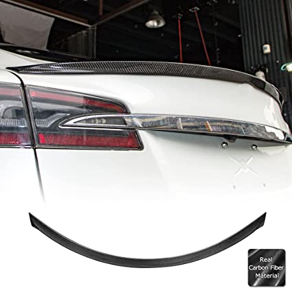 AeroBon Real Carbon Fiber Trunk Spoiler Wing Compatible with 2012-21 Tesla Model S, Long Style