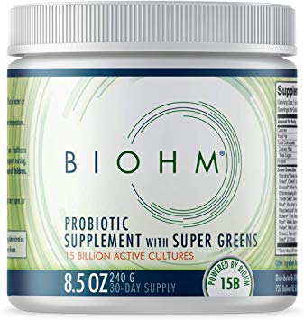 BIOHM Super Greens Powder for Super Green Drink Smoothie Probiotic Blend with 20  Organic Green Whole Foods; Non-GMO; 30 Servings