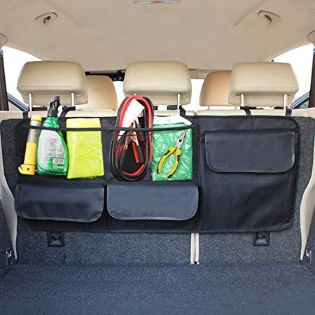 HAOTOM Car Backseat Trunk Organizer Storage Bag High Capacity Multi-use Adjustable Straps Oxford SUV Trunk and Seat Back Cargo Organizers