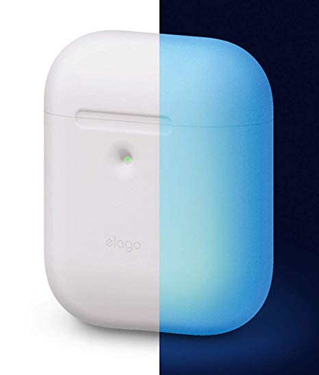 elago A2 Silicone Case [Nightglow Blue] - [Front LED Visible][Supports Wireless Charging][Extra Protection][2019 Latest Model] - for AirPods 2 Wireless Charging Case