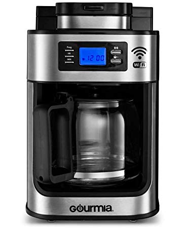 Gourmia GCMW4750 WIFI Coffee Maker with Built-in Grinder - App Control - Beans or Pre-Ground - Programmable Timer & LED Display - 10 Cup - Automatic Drip - Glass Carafe - Auto Shut-Off - Stainless Steel - Alexa and Google Assistant Compatible (Wifi Compatible)