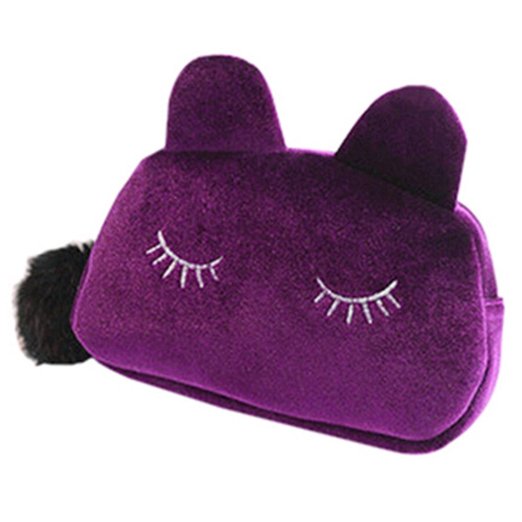 Cute Cartoon Cat Cosmetic Makeup Storage Bag Pen Pencil Pouch Case (Purple) by Broadfashion