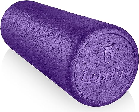 LuxFit High Density Foam Roller for Back Pain Legs and Muscles Extra Firm with Online Instructional Video (Solid Purple, 18-Inch)