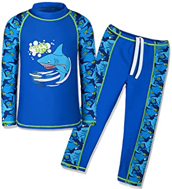 TFJH E Kids Boys Swimsuit UPF 50  UV Sun Protective 2PCS Fish Swimwear