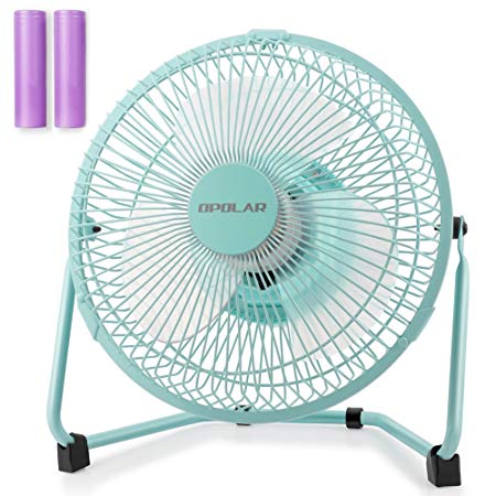 OPOLAR Battery Operated and USB Powered Rechargeable Desk Fan with TWO batteries, 9 Inch Metal Frame, Enhanced Airflow, Lower Noise, Two Speeds, Personal Cooling Fan for Home & Office