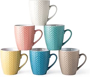 AmorArc 15oz Coffee Mugs Set of 6, Large Ceramic Coffee Mugs for Men Women Dad Mom, Modern Coffee Mugs with handle for Tea/Latte/Cappuccino/Cocoa. Dishwasher&Microwave Safe, Multi-color