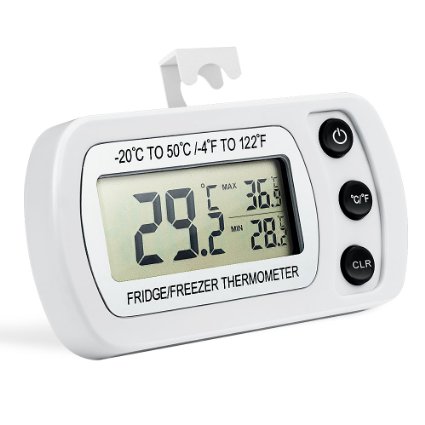 Digital Refrigerator Thermometer, Oria® Waterproof Freezer Thermometer with Hook - Easy to Read LCD Display, Max/Min Function - Perfect for fridge, freezer or general rooms