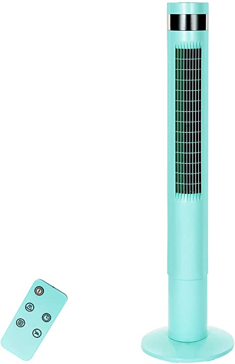 R.W.FLAME Tower Fan with Remote Control, Standing fan for office, Portable Bladeless Floor Fans for Home with Children/Pets/Elders, 85 Degree, 3 Modes, (Green, 43")