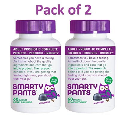 SmartyPants Probiotic   Prebiotic Immunity Gummies for Adults: 7 billion CFU   Wellmune Prebiotic, VEGETARIAN, NON-GMO, GLUTEN-FREE, ALLERGEN-FREE; Blueberry Flavor; 30 Day Supply (Pack of 2)