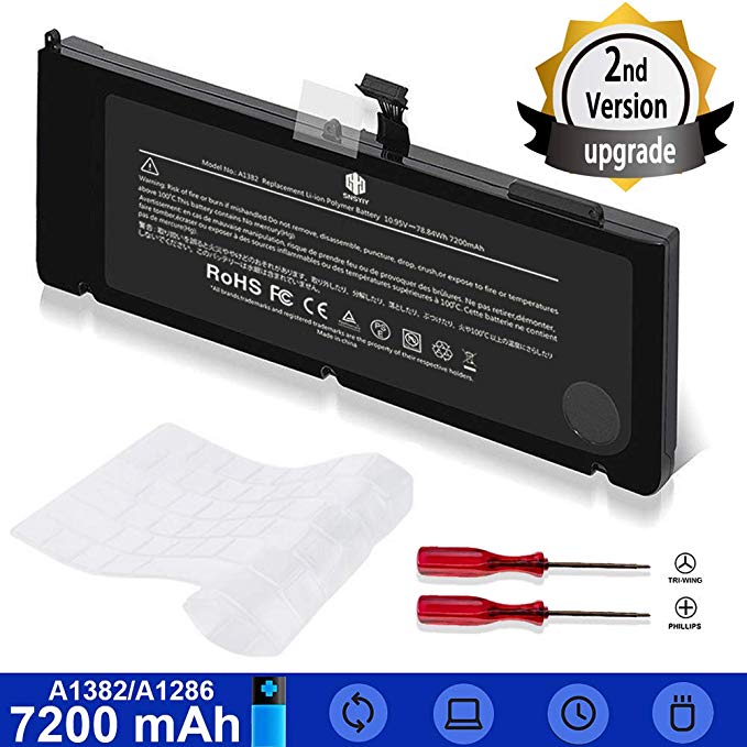 A1382 Laptop Replacement Battery for MacBook Pro 15 inch A1286 Mid 2012, Early/Late 2011 EMC No. 2353-1/2563/2556 [ 7200mAh Li-Polymer 10.95V/78.84Wh ]