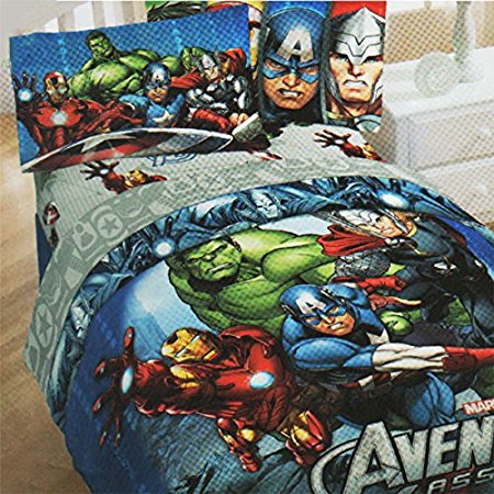 4pc Marvel Comics Avengers Twin Bedding Set Superhero Halo Comforter and Sheet Set