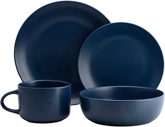 10 Strawberry Street Wazee Matte Coupe Dinnerware Set, 16 Pc, Midnight Blue