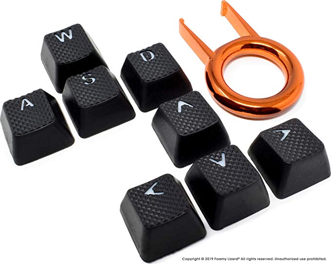 Pro Rubber Keycap Set by Foamy Lizard - Backlit Set of 8 Cherry MX Compatible OEM Profile Double Shot Shine-Through Keys with Key Puller (Black)