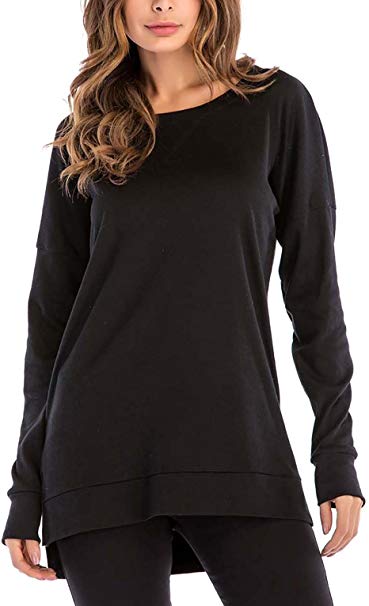 8sanlione Womens Long Sleeve Casual Crew Neck Pullover Loose Sweatshirt Tunic Tops T-Shirt