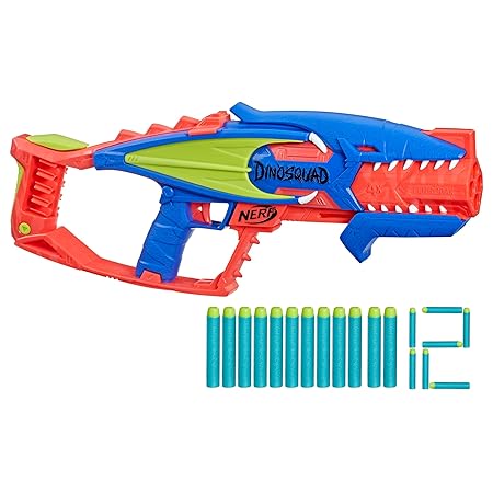 Nerf DinoSquad Terrodak, 4 Dart Blasting, Dart Storage, 12 Nerf Elite Darts, Dinosaur Design, Toy Foam Nerf Blaster for Kids Outdoor Games