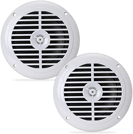 6.5 Inch Dual Marine Speakers - 2 Way Waterproof and Weather Resistant Outdoor Audio Stereo Sound System with 120 Watt Power, Polypropylene Cone and Cloth Surround - 1 Pair - PLMR67W (White)