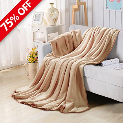 Fleece Blankets for The Bed Extra Soft Brush Fabric Super Warm Sofa Blanket (Throw-50X61inch,Khaki)