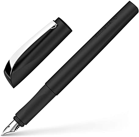 Schneider Ceod Shiny Fountain Pen (Right- and Left-Handers, M Nib, Includes Ink Cartridge Royal Blue) Spider Black