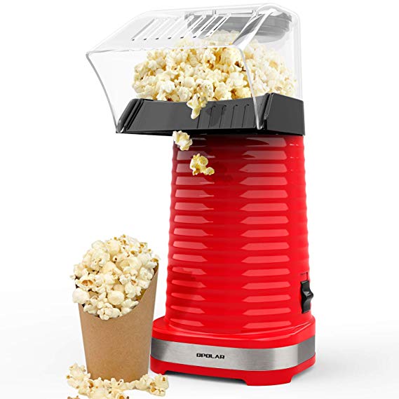 OPOLAR Hot Air Popcorn Popper Electric Machine, Fast Popcorn Maker with Measuring Cup and Removable Top Cover, Ideal for Home, BPA-Free, Up to 98% Poping Rate, Red