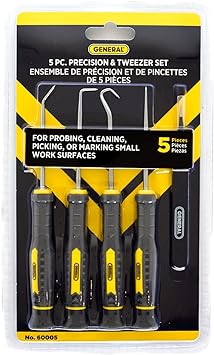 General Tools 5 Piece Precision Probe, Pick and Tweezer Set for Crafts, Hobbies, and Electronics - Hand Tools - Black