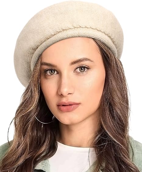 Women Wool Beret Hat French Style Winter Warm Solid Color Classic Knit Beret Cap