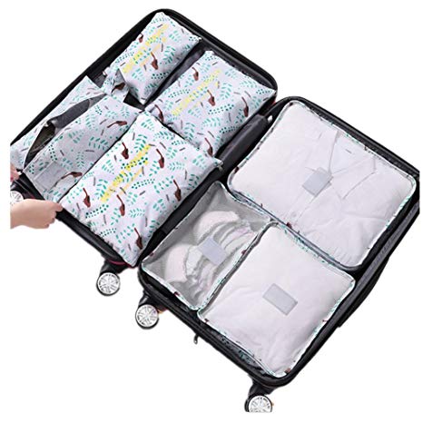 7Pcs Waterproof Travel Storage Bags Clothes Packing Cube Luggage Organizer Pouch(7Grey bird)