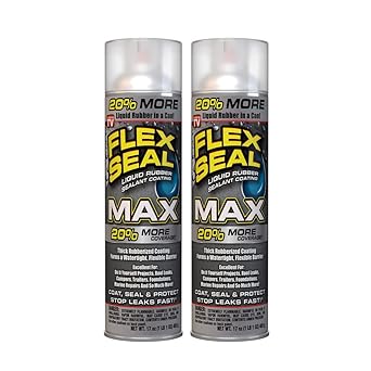 Flex Seal MAX, 17 oz, 2-Pack, Clear, Stop Leaks Instantly, Waterproof Rubber Spray On Sealant Coating, Perfect for Gutters, Wood, RV, Campers, Roof Repair, Skylights, Windows, and More