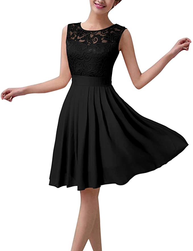 ZANZEA Women's Floral Lace Short Bridesmaid Dresses A Line Chiffon Skater Cocktail Evening Wedding Party Mini Dress