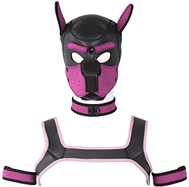 FeiGu 4 Sets Neoprene Puppy Hood, Unisex Costume Dog Head Mask with Collar, Armbands and Shoulder Strap