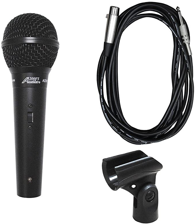 Audio2000'S ADM1064B Professional Cardioid Dynamic Microphone with 20ft Cable, Microphone Clip and Hard PVC Carrying Case
