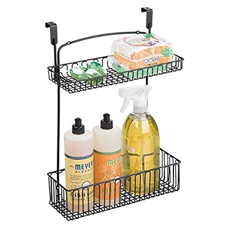 mDesign Over Cabinet Kitchen Storage Organizer Basket for Aluminum Foil, Sponges, Cleaning Supplies - 2-Tier, Matte Black