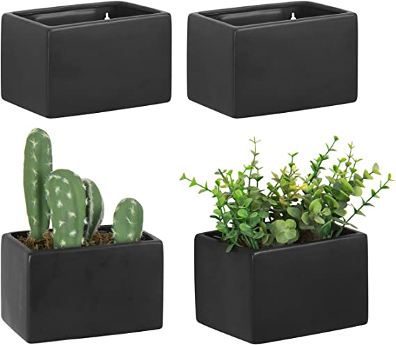 MyGift Black Ceramic Wall Hanging Succulent & Herb Planter Box, Set of 4
