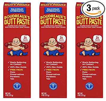 Boudreaux's Butt Paste Diaper Rash Ointment | Maximum Strength | 4 Oz | Pack of 3