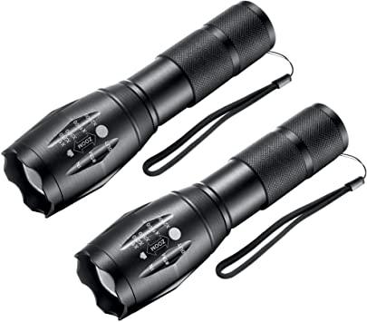 LED Flashlights,Tactical Flashlight High Lumens Lights with 6Pack AAA Batteries Portable Waterproof Zoomable FlashLight with 5 Mode For Camping/Outdoor/Hiking/Gift-Giving/Emergency, 2 Pack (Black)