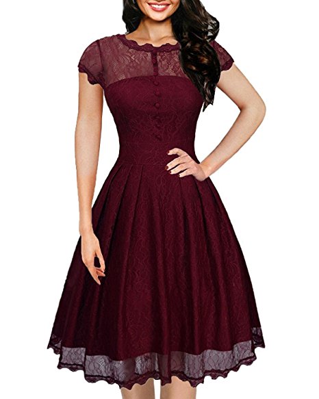 IHOT Women's Retro Floral Lace Vintage Rockabilly Swing Prom Party Bridesmaid Dress