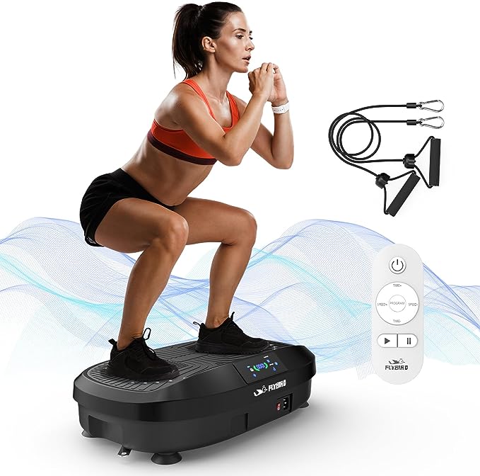 FLYBIRD Vibration Plate Exercise Machine, Lymphatic Drainage Machine, Whole Body Workout Vibration Platform w/ 2 Resistance Bands for Wellness and Fitness