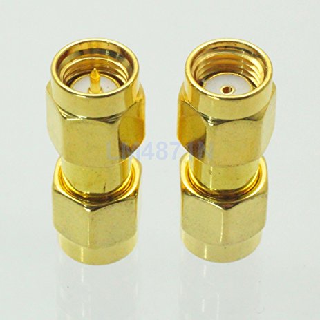 2pcs Adapter RP-SMA male jack to SMA male plug RF connector straight gold plating