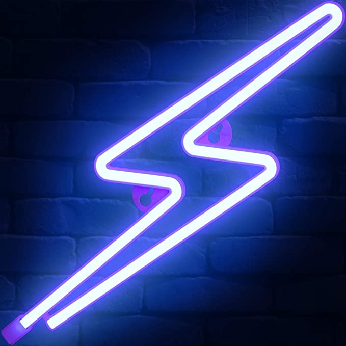 Neon Sign LED Lightning Bolt - LED Very Bright with USB Plug, Adapter, Switch, Long Cable, Light Signs Neon Signs for Wall Decor, Birthday, Christmas, New Year, Light Up Signs for Bedroom (Blue)
