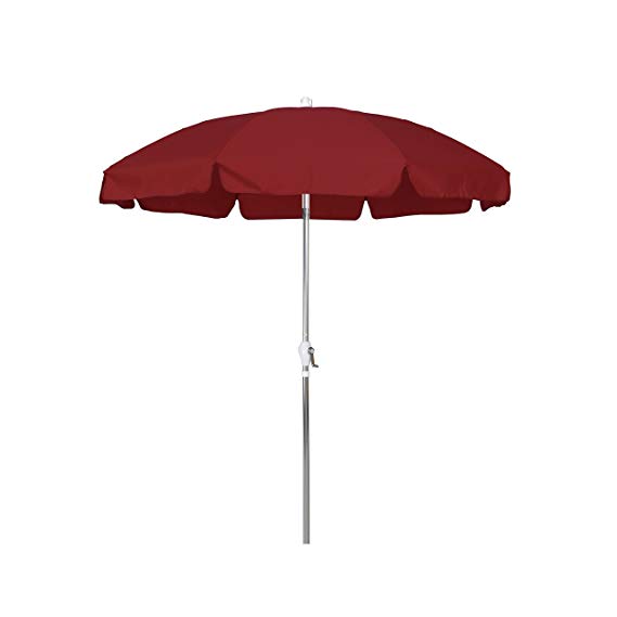California Umbrella 7.5' Round Aluminum Patio Umbrella with Valance, Crank Lift, 3-Way Tilt, Silver Pole, Red Olefin
