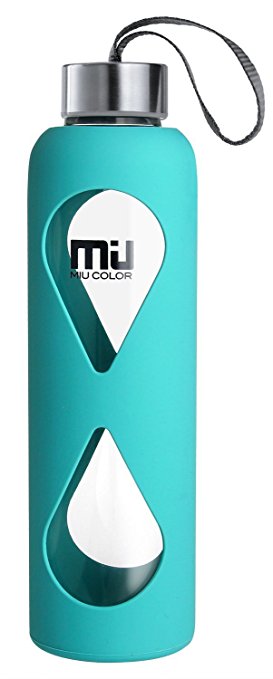 MIU COLOR® Glass Water Bottle,Anti-slip Silicone Sleeve with Eco-friendly Borosilicate Glass Bottle, BPA, PVC, Plastic and Lead Free