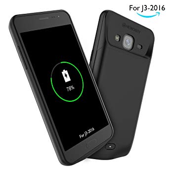 Samsung Galaxy J3 2016 Battery Case, Newdery Extended Power 4000mAh Charger Case, Rechargeable Protective Charging Case with Micro USB Input/Output port for J3 6 J3 V (Black)