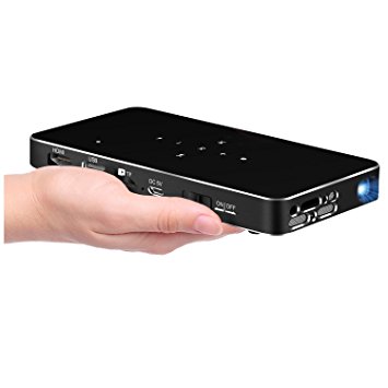 iXunGo P1 DLP Mini Projector, Mobile Pico Video Pocket Projector, Portable Size, Wireless Connectivity for Home Theater & Games, 120" Display, Support Full HD 1080P HDMI Input/ WiFi/ USB/ TF Card